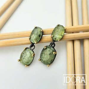 Сребърни обеци: "Киара"II зелен кианит