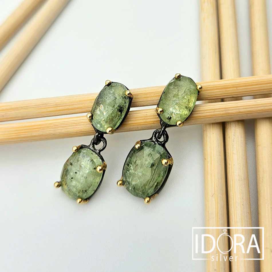 Сребърни обеци: "Киара"II зелен кианит