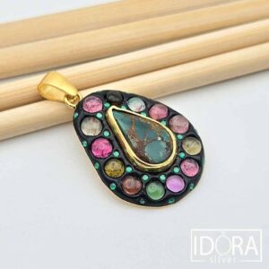 Сребърен медальон: "Извор"тюркоаз,турмалин