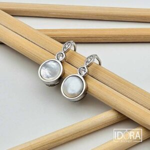 Сребърни обеци: "Мелия"бял седеф