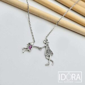 Сребърно колие: "Майка и дъщеря"циркони