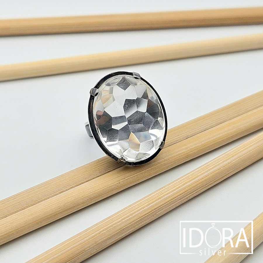 Сребърен пръстен: "Призма"планински кристал