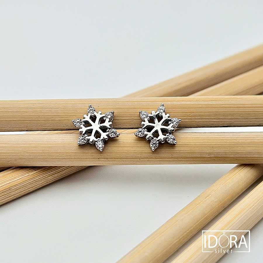 Сребърни обеци: "Скрежина"циркони