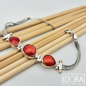 Сребърна гривна: "Кора"корал,позлата