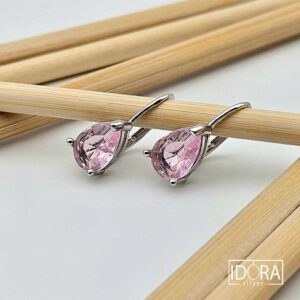 Сребърни обеци: "Аква-Роуз"розов циркон