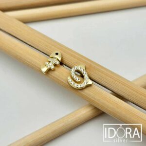 Сребърни обеци: "По котешки"позлата