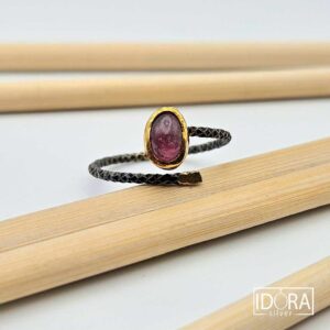 Сребърен пръстен: "Чакра"турмалин,позлата