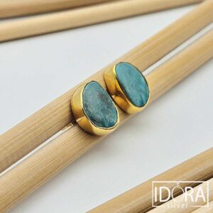 Сребърни обеци: "Азия"позлата,тюркоаз