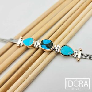 Сребърна гривна"Триост"тюркоаз