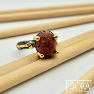 Сребърен пръстен: "Кора"корал,позлата,родий