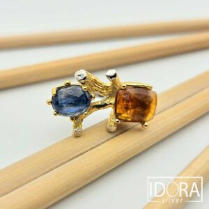 Сребърен пръстен: "Дуал"кианит,позлата,родий