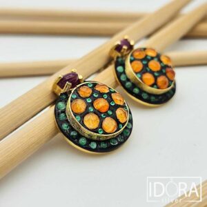 Сребърни обеци: "Аурелия"сапфир,рубин,изумруд,позлата