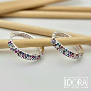 Сребърни обеци: "Калейдоскоп"циркони