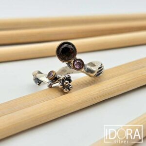 Сребърен пръстен: "Блум"циркон, позлата