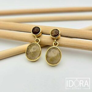 Сребърни обеци: "Венера"позлата, рутилов кварц