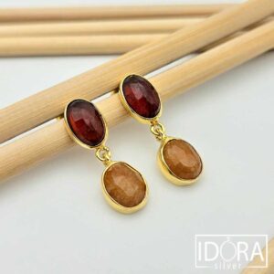 Сребърни обеци: "Карамел"кианит,позлата