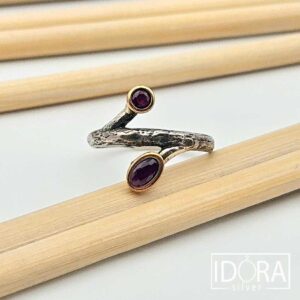 Сребърен пръстен: "Клонка"позлата,циркони,родий