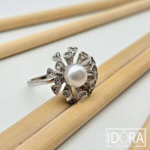 Сребърен пръстен: "Лъчи"перла