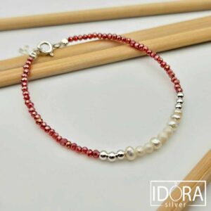 Сребърна гривна: "Пинки"перли, мъниста