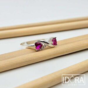 Сребърен пръстен: "Две сърца"циркони, сърце