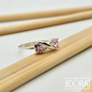 Сребърен пръстен: "Двете сърца" циркон, сърце