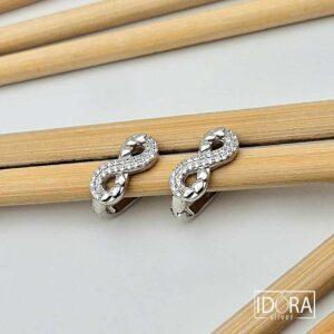 Сребърни обеци: "В сърцето до безкрай",циркони,сърце, родий