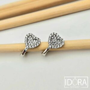 Сребърни обеци: "Блестящо Сърце"циркони, сърце