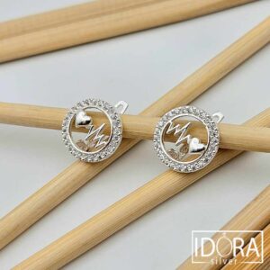 Сребърни обеци: "Пулсът на сърцето"циркони, сърце