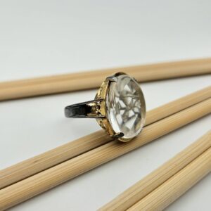 Сребърен пръстен: "Спектър"планински кристал, оксидация,позлата