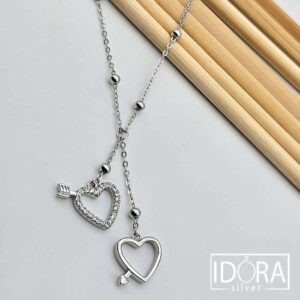 Сребърно колие: "Амур"сърце, циркони