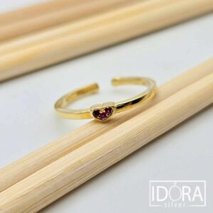 Сребърен пръстен: "Малка обич"сърце, позлата,циркони