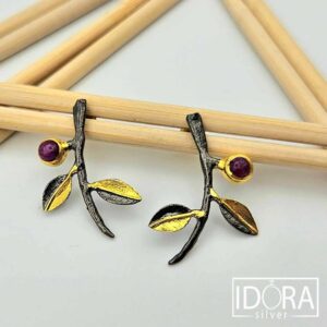 Сребърни обеци: "Офелия"рубин,позлата,родий