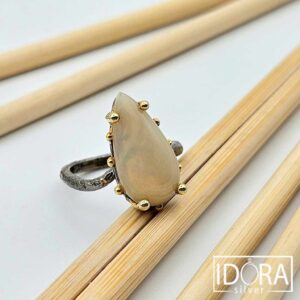 Сребърен пръстен: "Опал"родий,позлата