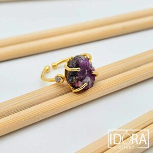 Сребърен пръстен: "Рубус"рубин,циркон,позлата