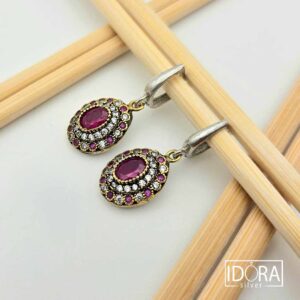 Сребърни обеци: "Амира"рубин,циркони,позлата