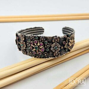 Сребърна гривна: "Антик"рубини,изумруди,циркони,позлата