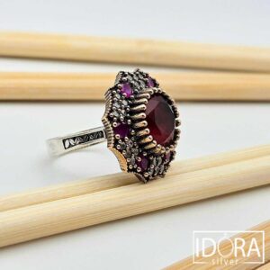 Сребърен пръстен: "Рания"рубини, позлата, родий