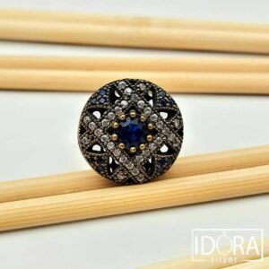 Сребърен пръстен:"Мави"позлата,циркони,оксидация