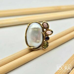 Сребърен пръстен: "Кариби"перла, аметист,турмалин,позлата