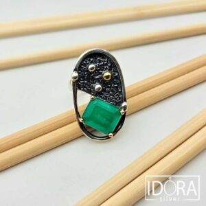 Сребърен пръстен: "Хаос"изумруд, оксидация