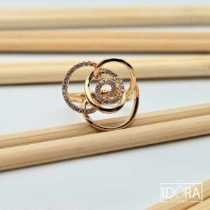 Сребърен пръстен: "Роуз"II, позлата,циркони