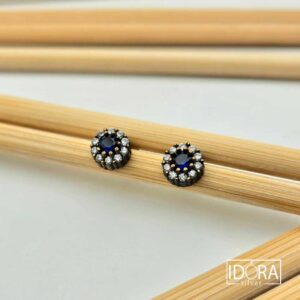 Сребърни обеци: "Корона II"антик, оксидация, позлата,сапфир