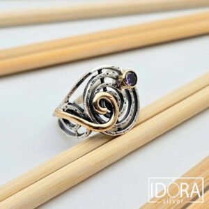 Сребърен пръстен: "Спирит"аметист,позлата