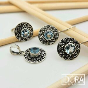 Сребърно съчетание: "Аква"аквамарин, оксидация,антик