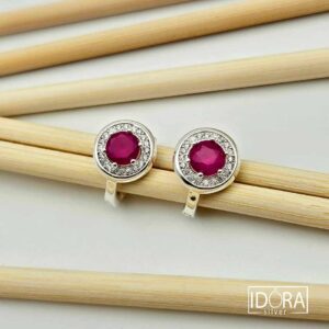 Сребърни обеци: "Искри"рубин,циркони