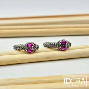 Сребърни обеци: "Снейкс"рубини,циркони