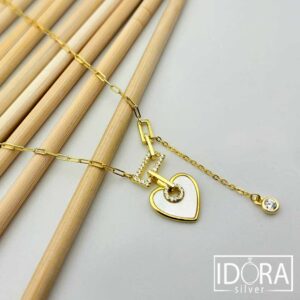 Сребърно колие: "Енигма"бял седеф,позлата