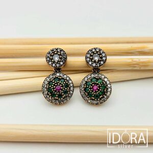 Сребърни обеци: "Елира"рубин,изумруд