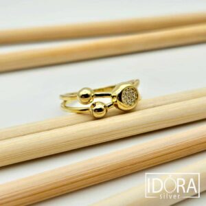 Сребърен пръстен: "Планети"II циркони,позлата