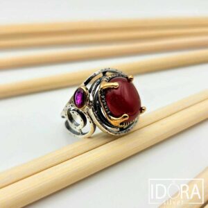 Сребърен пръстен: "Кармин"карнеол, рубин,позлата